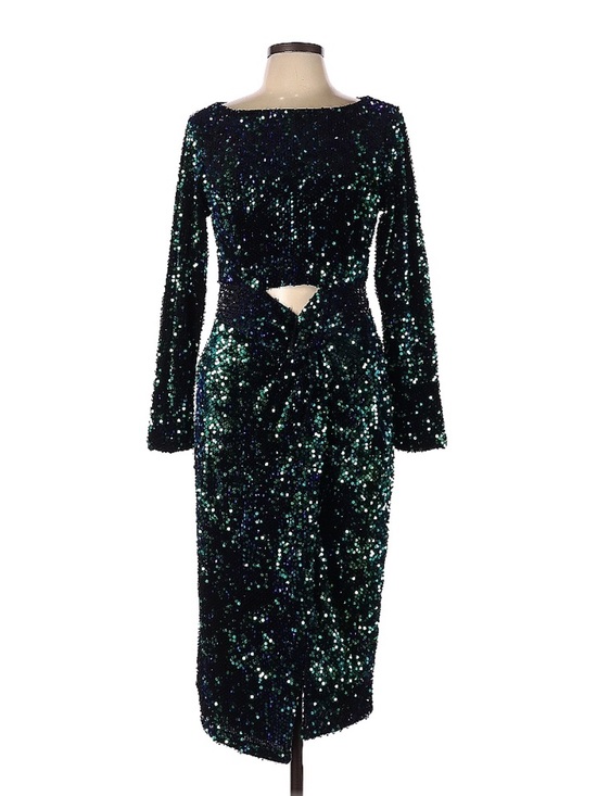 Boohoo Dresses & Skirts - Boohoo Emerald Sequin Long-Sleeve Twist-Knot Midi Dress